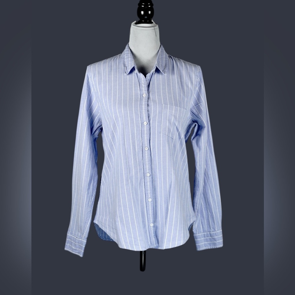Abercrombie & Fitch Women’s Blue Striped Button Down Cotton Blend Shirt – Size L - Picture 4 of 16